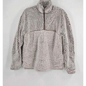 Thread & Supply Light Gray Zip Neck Sherpa Fluffy Soft Sweater Jacket Sz Small